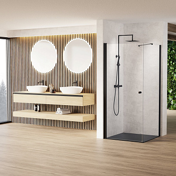 Стеклянная угловая душевая перегородка с распашной дверью